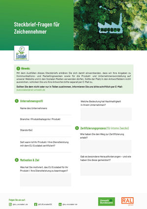Steckbrief-Fragen für Zeichennehmer